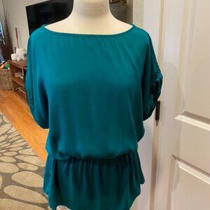 NWOT alice+olivia teal silk peplum blouse Size L